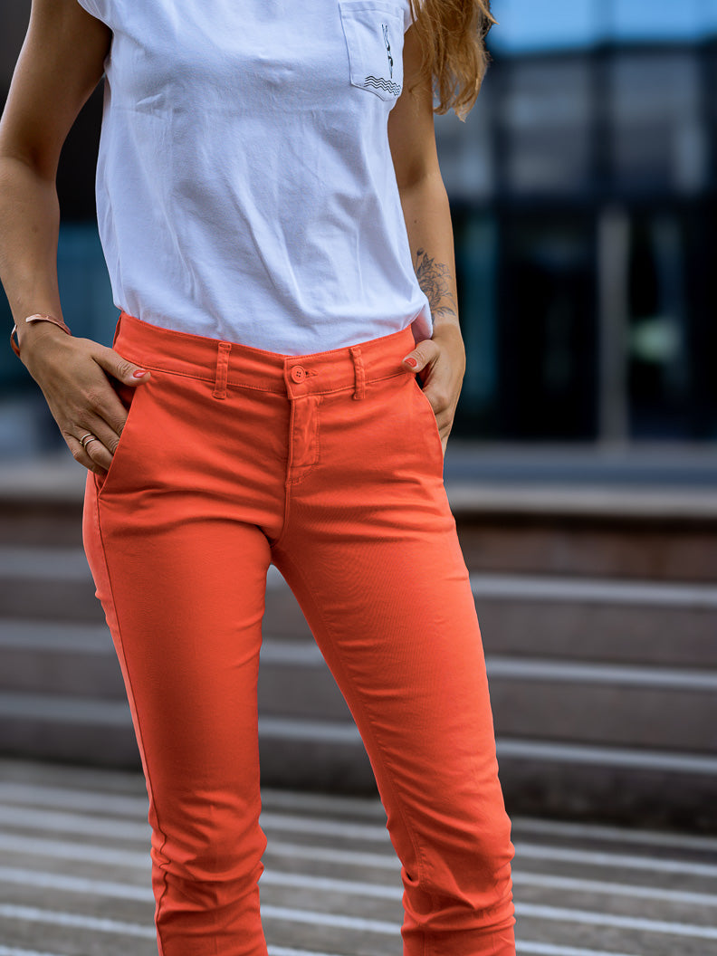 Pantalon French : chino slim stretch (Made in Europe) CORAL - LOOKUP PANTALON