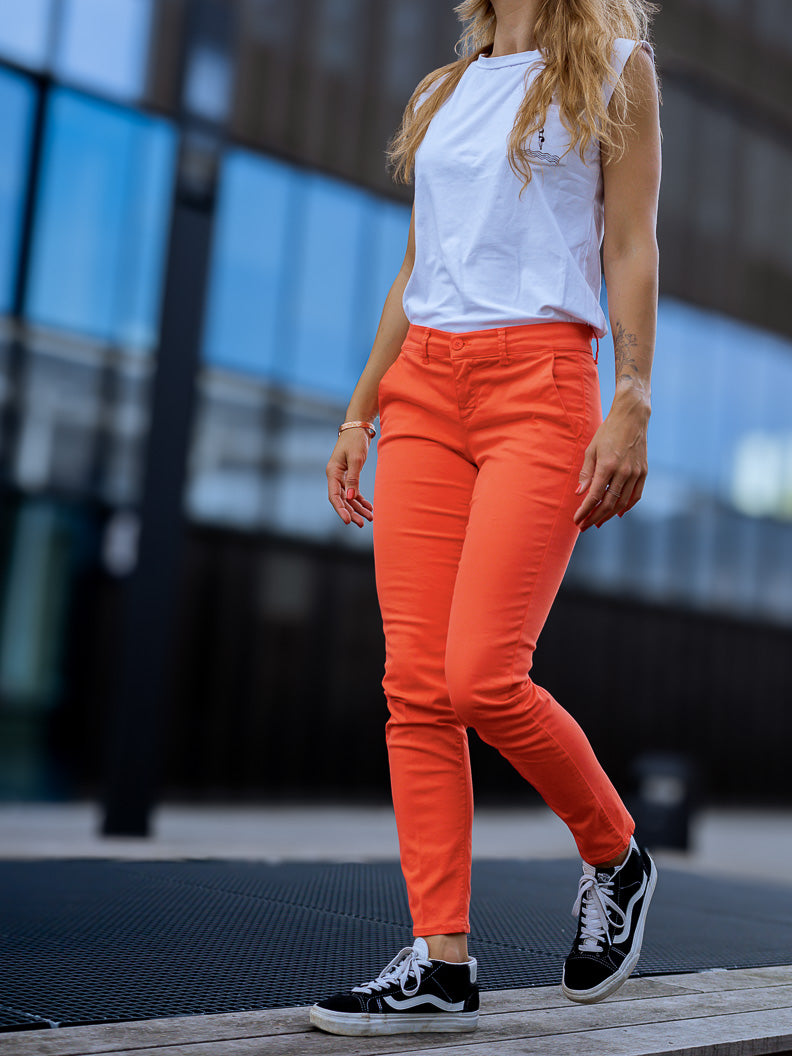 Pantalon French : chino slim stretch (Made in Europe) CORAL - LOOKUP PANTALON