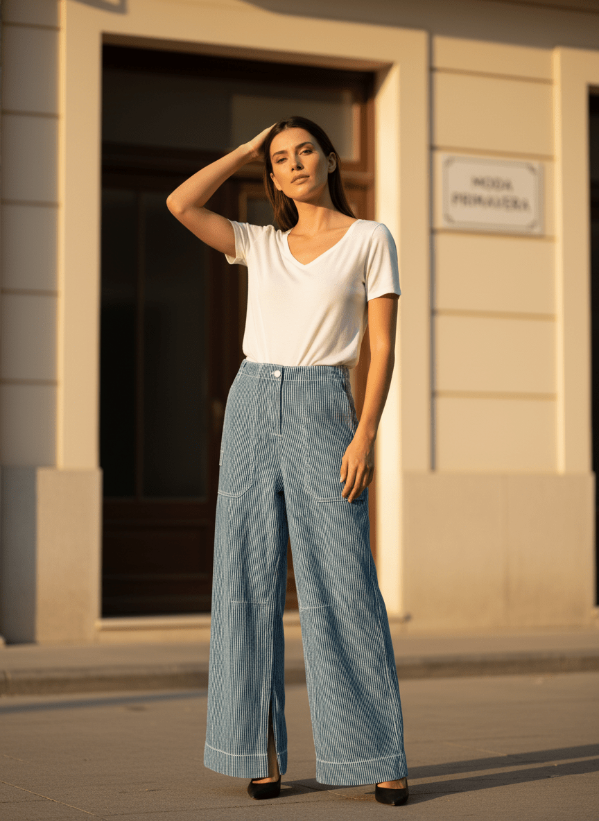 PANTALON ELZA RAYURE BLEUE - RUE MAZARINE PANTALON