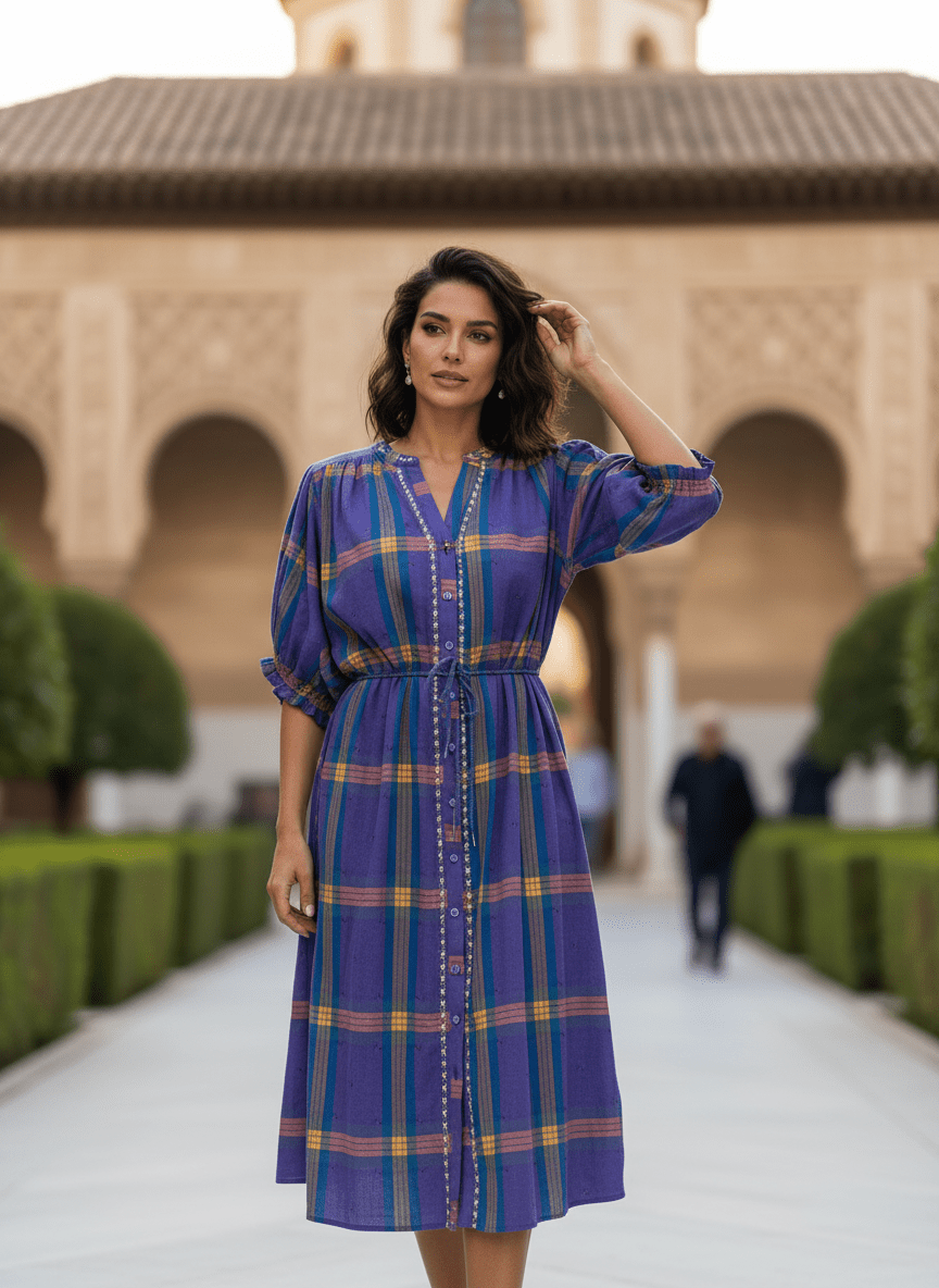 ROBE MAE CARREAUX VIOLETS - CASBAH LOVE Robe
