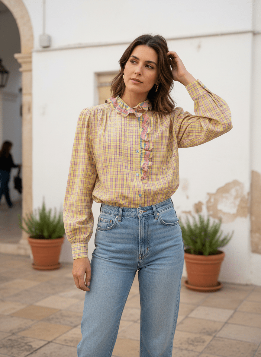 TOP ALYA CARREAUX JAUNES ET ROUGES - ADORE TOP