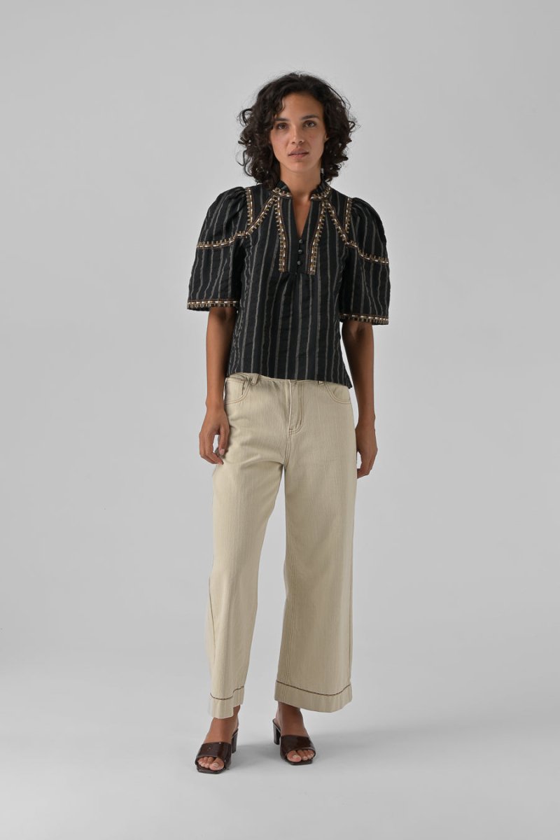 TOP BRODE CORA NOIR ECRU - ORFEO TOP