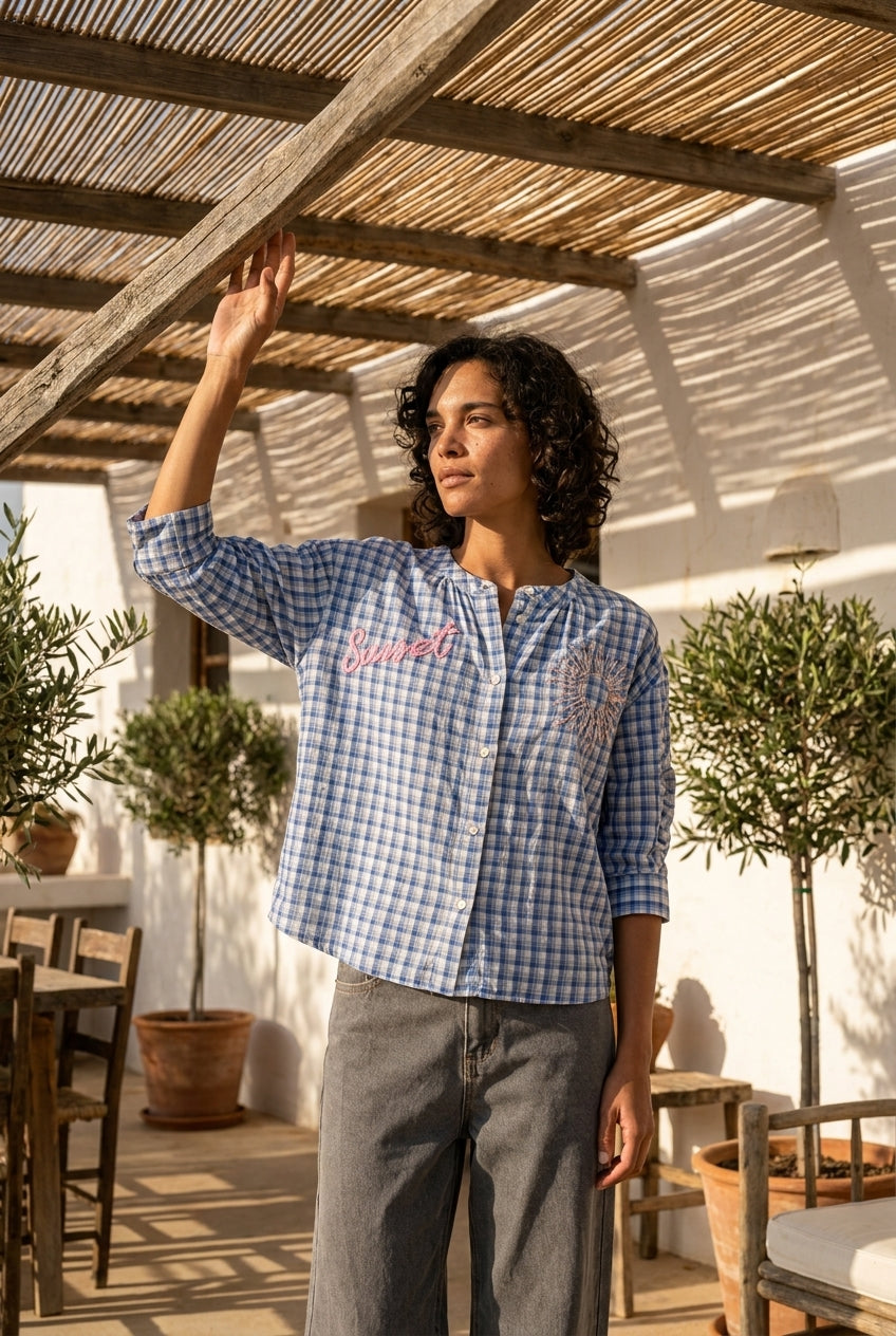 TOP SIMONE VICHY BLEU - ORFEO Top