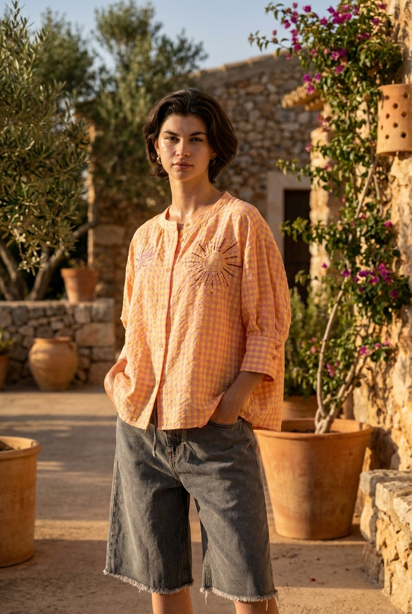 TOP SIMONE VICHY ROSE JAUNE - ORFEO Top