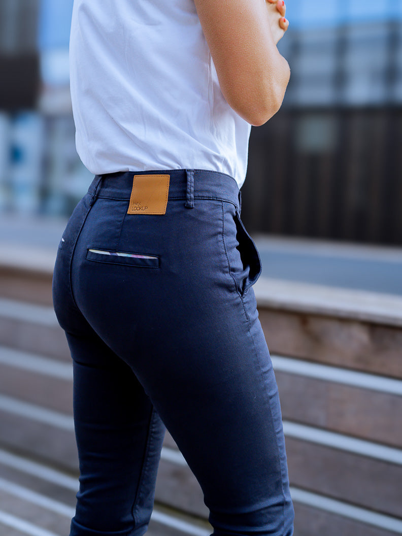 Pantalon French : chino slim stretch (Made in Europe) Marine - LOOKUP PANTALON
