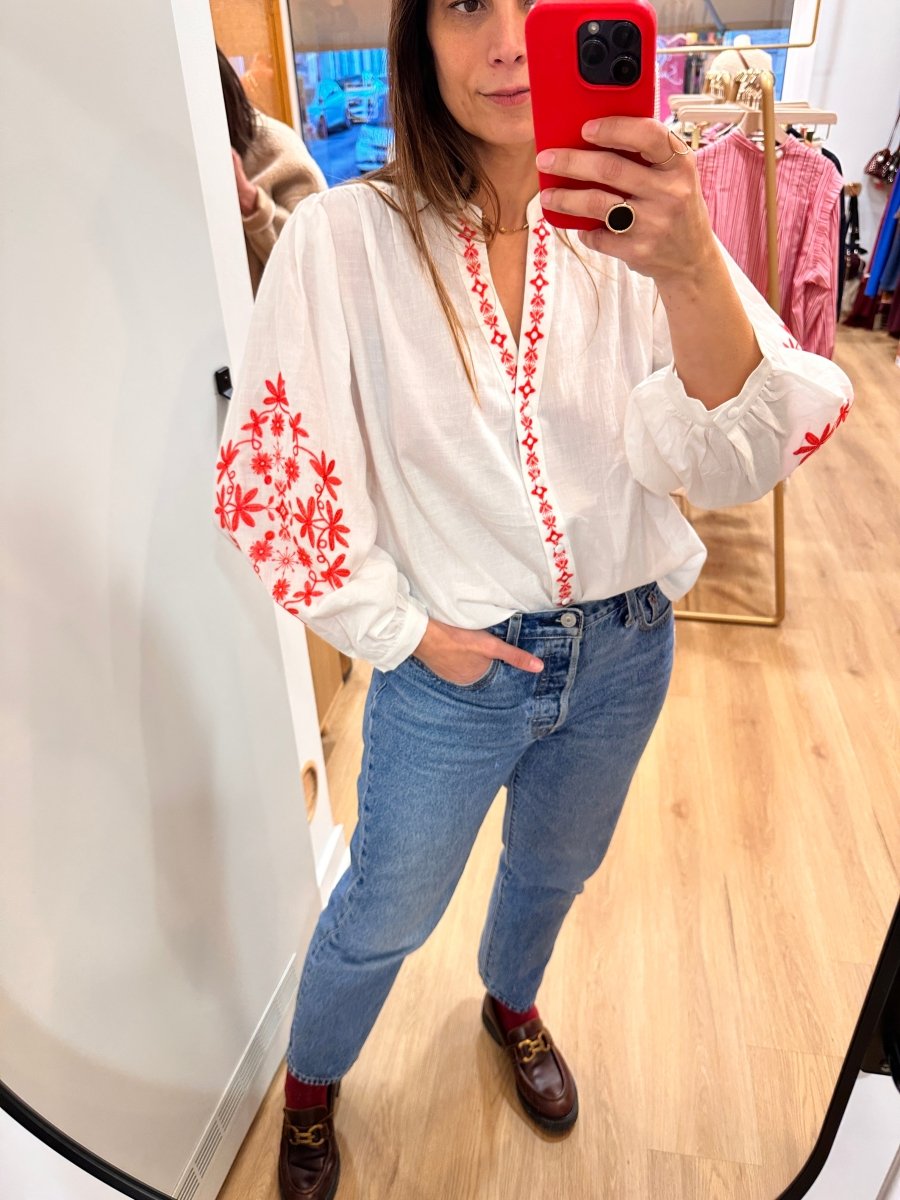 Blouse Mathilde ECRU CORAIL - YCOO Top
