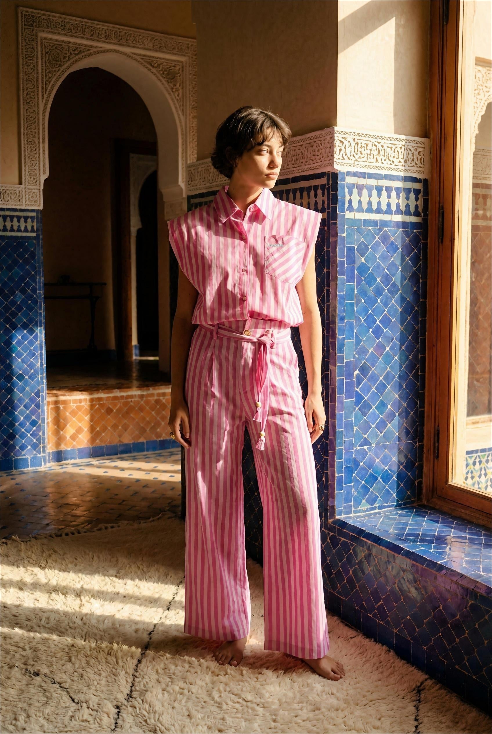 PANTALON NAMI RAYURE ROSE - ORFEO PANTALON