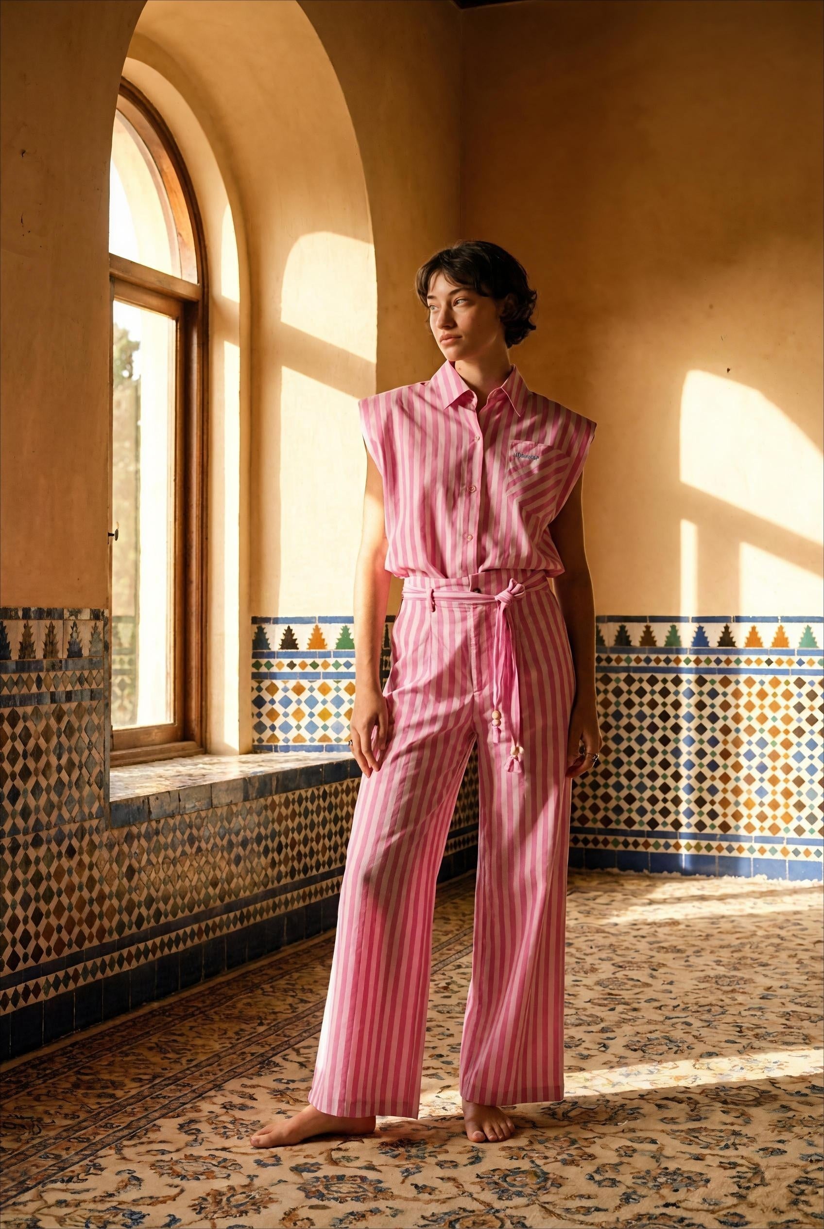 PANTALON NAMI RAYURE ROSE - ORFEO PANTALON