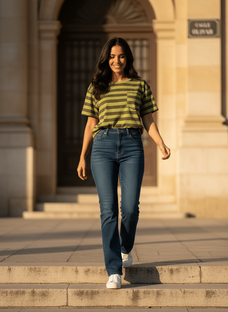 T - SHIRT SEY RAYURES VERTES - ADORE T - SHIRT
