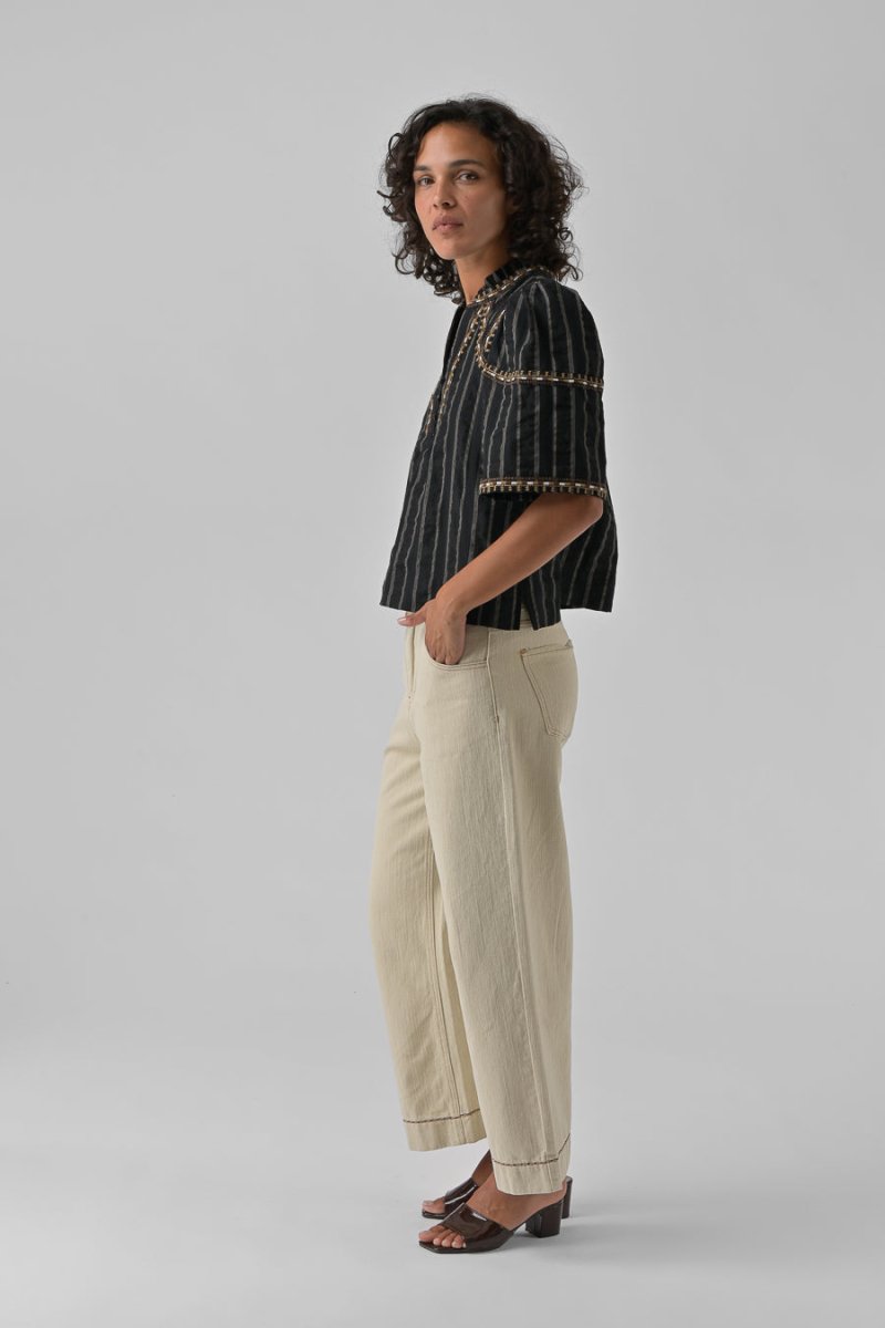 TOP BRODE CORA NOIR ECRU - ORFEO TOP
